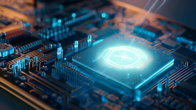 Futuristic Circuit Board with Glowing Light Effect
