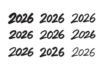 Collection of 2026 Handwritten Typography Styles. A title for a Happy New Year 2026.