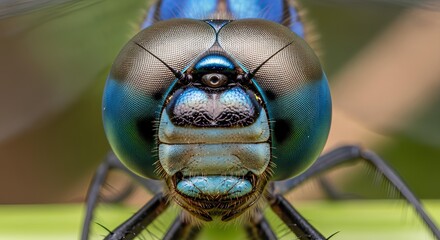 Extreme Close-Up of a Dragonfly Head and Compound Eyes