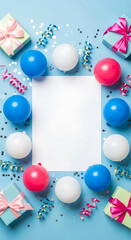 Birthday Background Card Design with Balloons, Gifts and Confetti – Colorful Party Template for Graphic Resources and Invitations