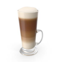 Tall glass mug showing perfect layered latte macchiato preparation, on a TRANSPARENT background, PNG