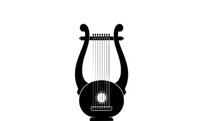 Black Vector Silhouette: Harp or Lyre (Praise & David) A detailed black vector silhouette of a Harp or Lyre (ancient stringed instrument), often associated with King David and themes of praise, music,
