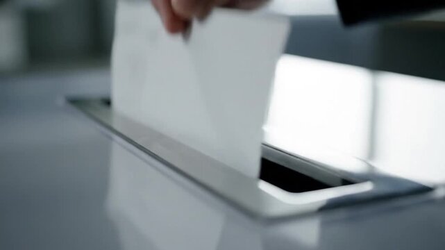 Close-Up of Hand Inserting Paper into Ballot Box &ndash; Voting Concept