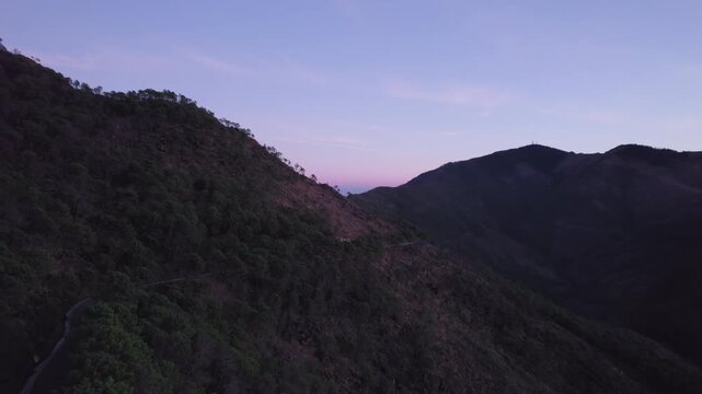 Aerial view of Sierra Bermeja after sundown, Estepona, Andalusia, Spain
