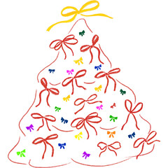 Crayon Christmas Tree Made of Bows – Hand-Drawn Holiday Art