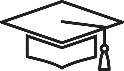 Simple outline illustration of a graduation cap with a tassel, symbolizing academic achievement and success.