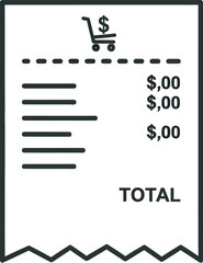 Simple receipt with shopping cart icon symbolizing purchase and total cost