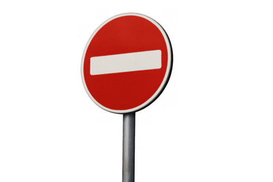 No entry sign signaling prohibition and restricted road access, warning drivers not proceeding