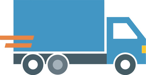 Fast moving blue delivery truck on a white background