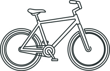 Simple line art illustration of a modern bicycle on a white background, representing transportation and sport.
