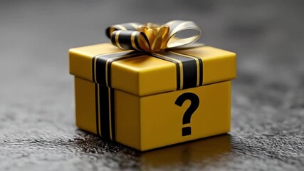A yellow gift box with black ribbon sits on a dark, textured surface its golden bow gleaming softly - Powered by Adobe