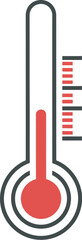 Simple thermometer illustration showing a high temperature reading with red liquid and measurement marks.