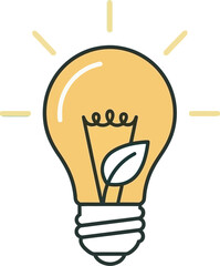 Bright idea illustration with a glowing lightbulb and a green leaf symbolizing innovation and sustainability.