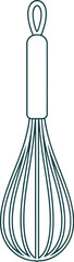Simple line drawing of a kitchen whisk, ready for cooking or baking preparation.