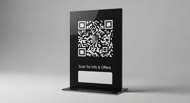 QR Code Display Stand for Information and Offers.