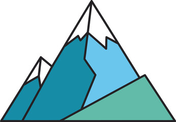 Stylized geometric mountains with snow-capped peaks in cool blue and green tones