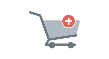 Shopping cart with a plus sign, representing adding items to an online store or purchase.