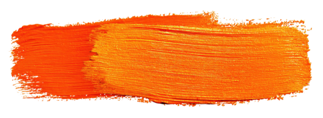 Vibrant orange paint brush stroke on black background, textured