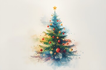 Christmas tree watercolor painting on white background. Watercolor illustration.