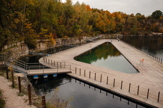Triangular Platform Over Lake in Autumn