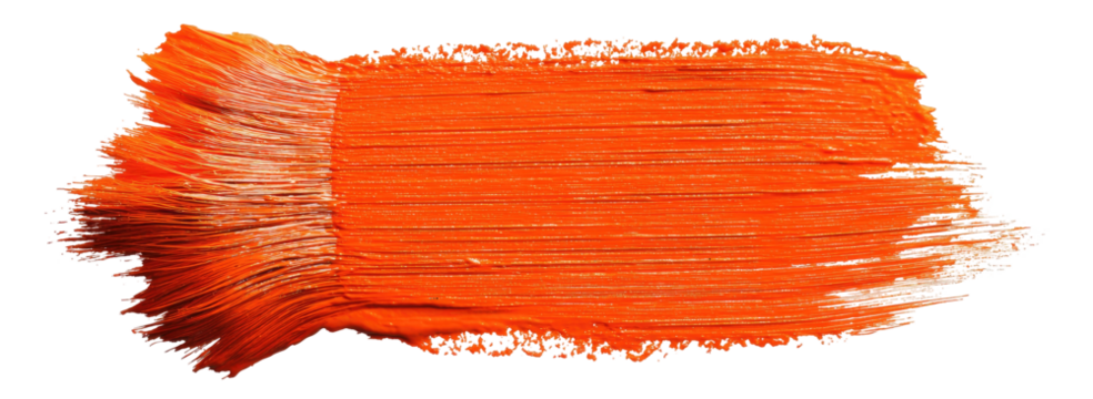 Vibrant orange paint stroke with visible brush texture and highlights