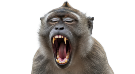 A monkey with its mouth open and eyes closed on a