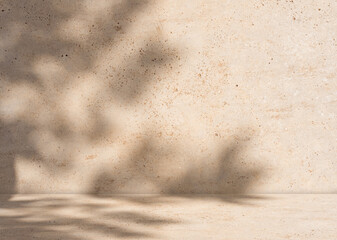 Brown background,Studio wall with shadow on podium for product display,Empty interior kitchen room with light on 3d beige floor,Backdrop background mockup scene blur sunlight gradient on beige colour