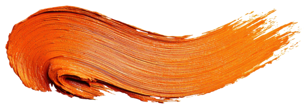 A vibrant orange paint brush stroke with thick texture and subtle highlights