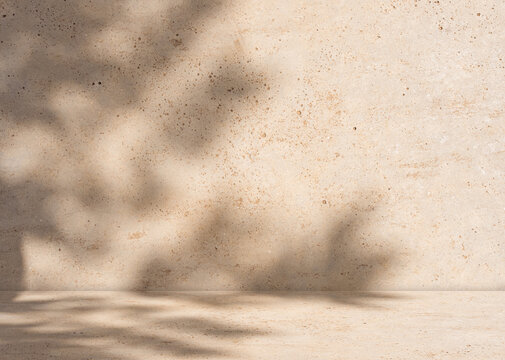 Brown background,Studio wall with shadow on podium for product display,Empty interior kitchen room with light on 3d beige floor,Backdrop background mockup scene blur sunlight gradient on beige colour