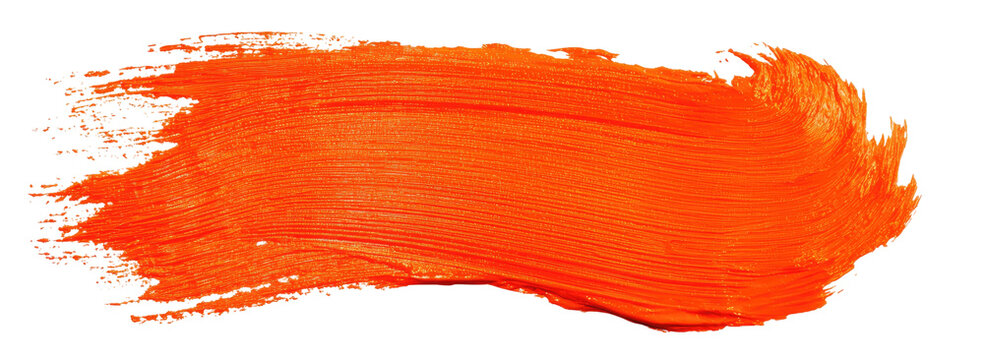 Vivid orange brush stroke with textured lines on a black background