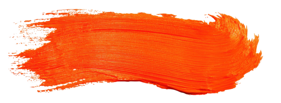 Vivid orange brush stroke with textured lines on a black background