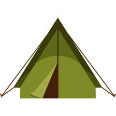 Green A-Frame Tent Illustration for Outdoor Camping Adventures and Wilderness Exploration with Open Flap and Guy Lines