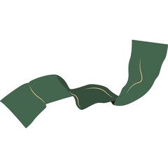 Green abstract flowing ribbon element with subtle orange lines against a white background