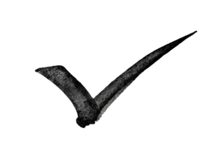 A dark, painterly checkmark against a black background