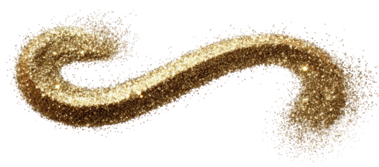 Golden shimmering dust trail, light particles sparkle on black