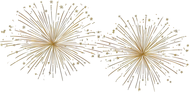 Two golden burst fireworks explode against a black background