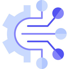 Abstract Digital Technology Icon with Gear and Circuitry Elements in Light Blue and Purple Hues on Transparent Background