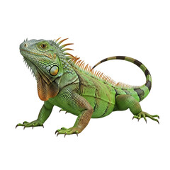 Green iguana isolated on transparent background, full length