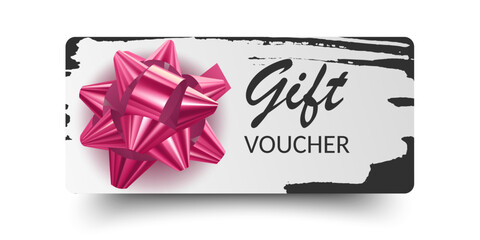 Luxury gift vouchers with ribbons and gift box. Elegant template for a festive gift card. Vector set