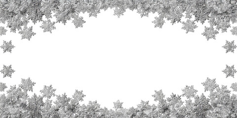 Festive snowflake border framing a central dark, empty space