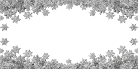 Festive snowflake border framing a central dark, empty space