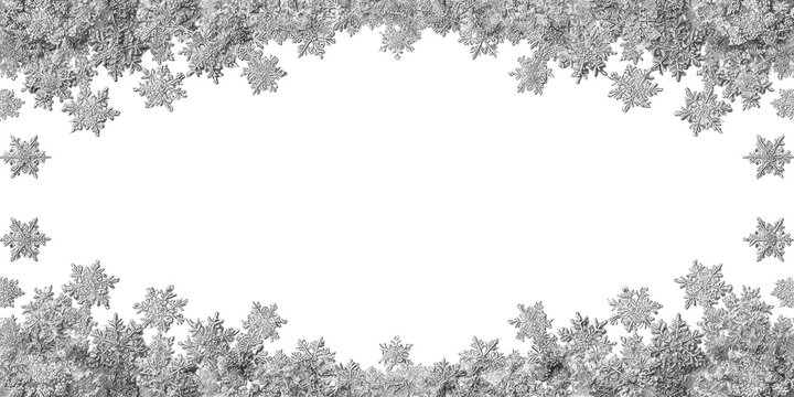 Festive snowflake border framing a central dark, empty space