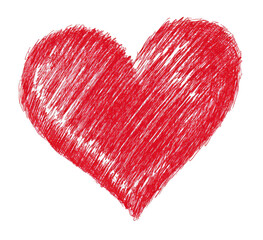 A red, scribbled heart symbol on a transparent background