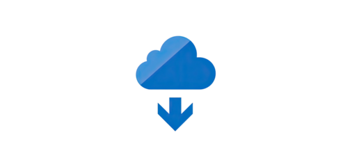 Blue cloud with downward arrow icon on black background