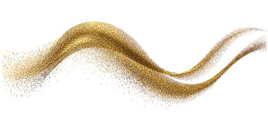 A sparkling golden ribbon flows like a wave against a black background