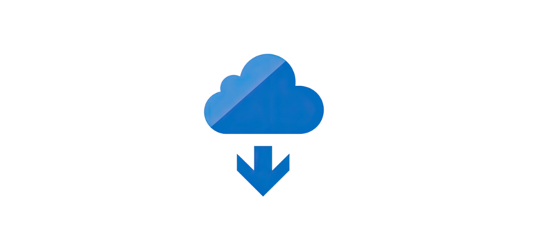 Blue cloud with downward arrow icon on black background