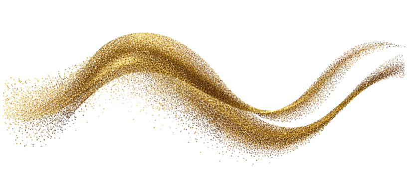 A sparkling golden ribbon flows like a wave against a black background