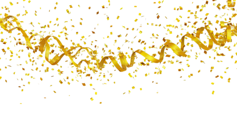 Golden streamers and confetti on a black background