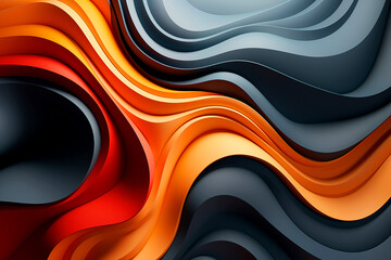 3D flowing abstract wave background in orange, red and dark tones