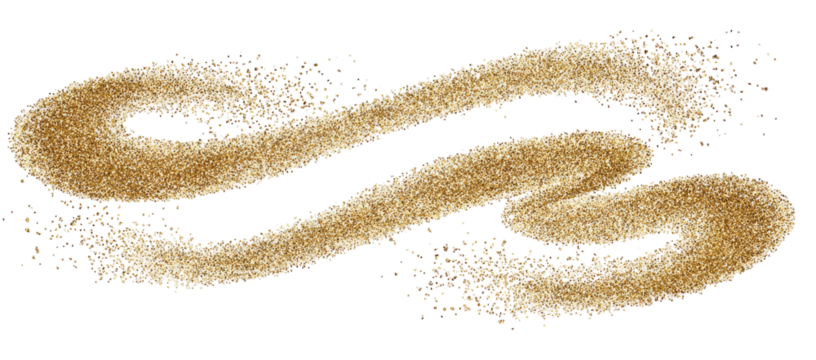 Golden sand flowing in a continuous, abstract shape on a black background